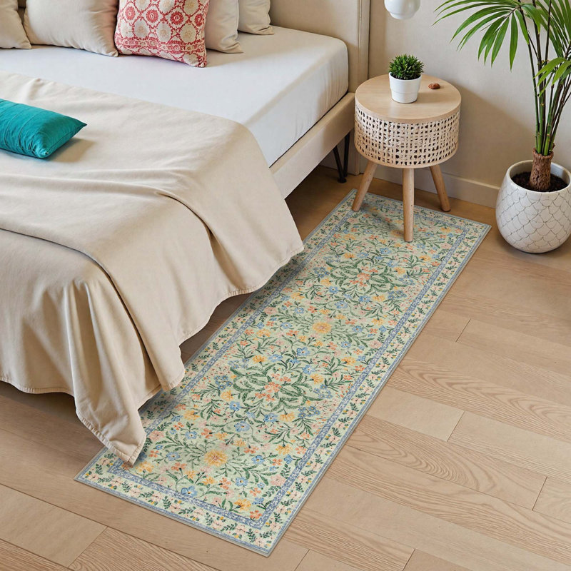 Washable Floral Area Rugs Boho Large Rugs Non-Slip for Bedroom Soft Rubber Backed Carpet, Runner 2' x 6'