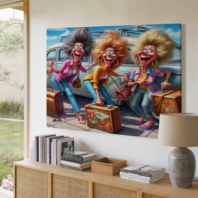 Caricature colorée «Femmes avec bagages voyage», reproduction d'art sur toile pour salon, chambre à coucher, bureau, couloir, vestibule, galerie murale et décoration intérieure moderne