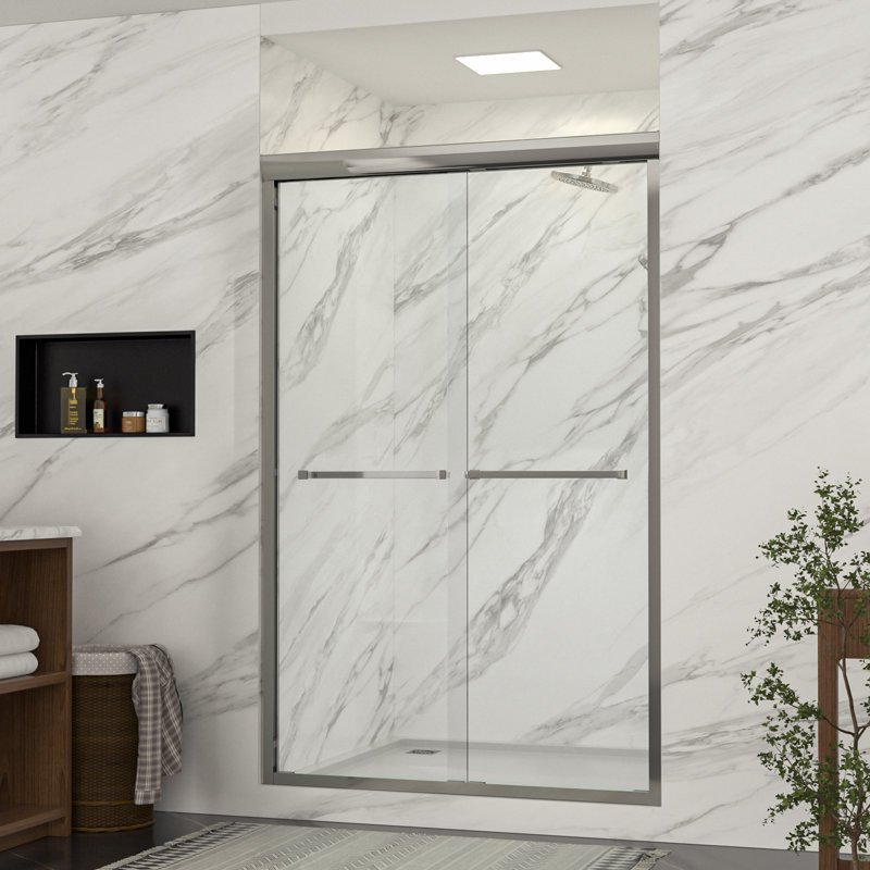 48" W x 76" H Frameless Double Sliding Shower Door with Tempered Glass
