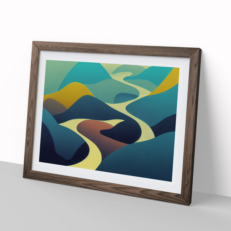 Abstract Mountain River Vol.2 - Framed Print, 25cm H x 34cm W x 2cm D, Walnut