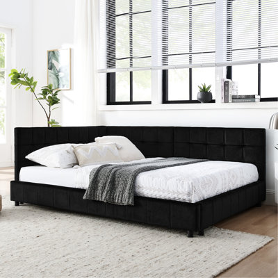 Cadre de lit double avec revêtement en velours - et inclus pour le salon de la chambre à coucher noir Taille confortable idéale pour la décoration