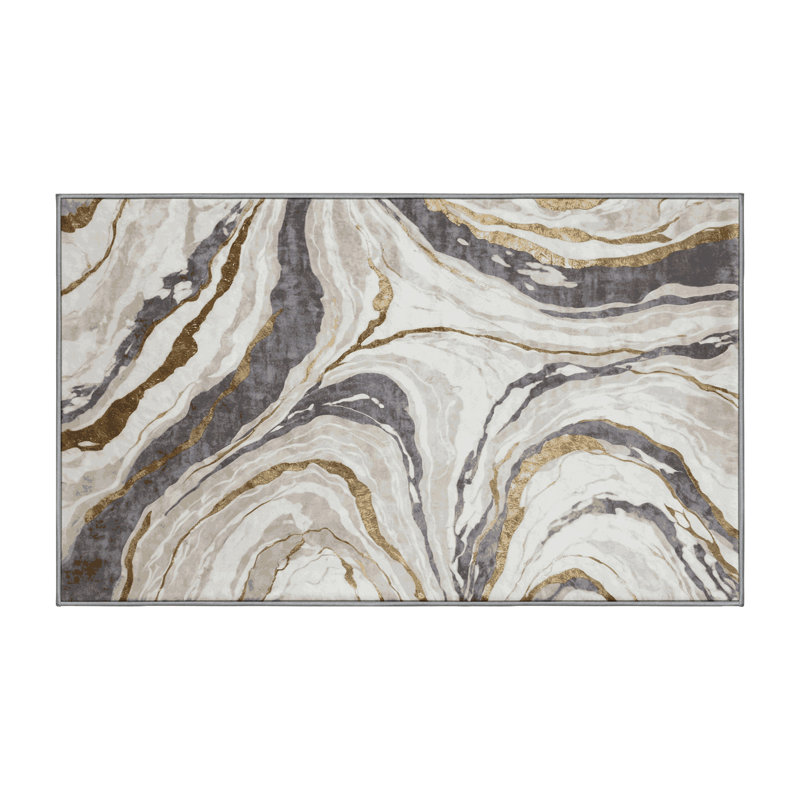 Machine Washable Gray Area Rug, Rectangle 4' x 6'