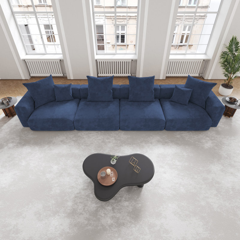 Modern Modular Slipcovered Corduroy Slipper  Sectional Sofa, Blue