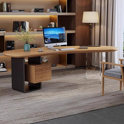 Bureau en bois massif brun en fer massif + fer + acrylique avec 2 tiroirs