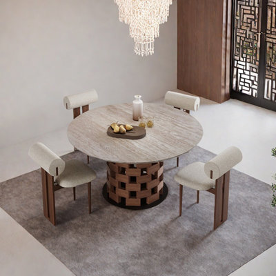 Sintered stone round dining table set