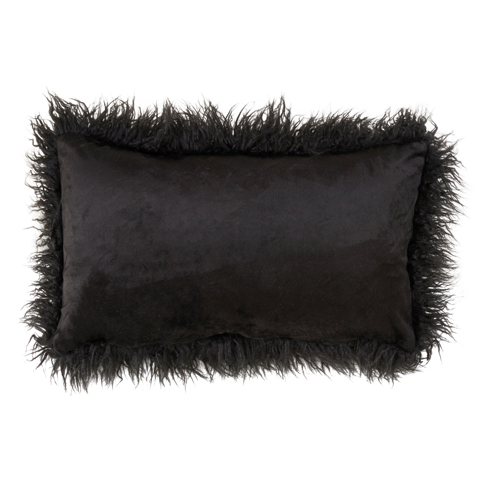 Faux Fur Lumbar Throw Pillow, Black, 12"H x 20"W