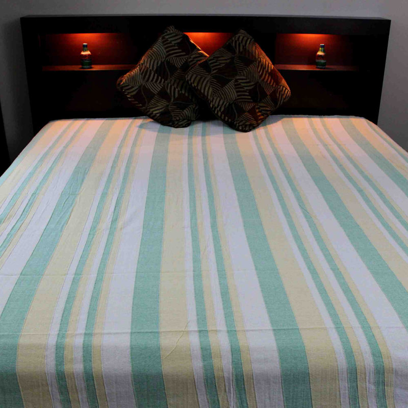 100% Cotton Striped Flat Sheet, Yellow/Green/White