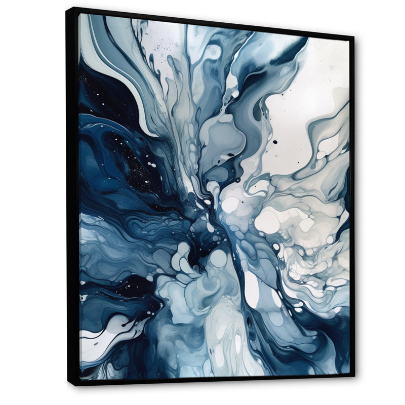 «Blue Grey Ethereal Elixir I», art mural abstrait, Noir, H 40 po x l 30 po, Floater Framed Print