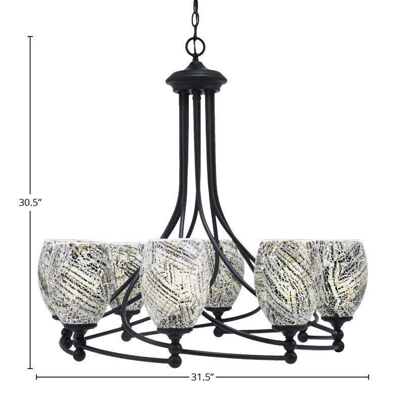 Lustre 8 lumières Sadea illustré avec verre de 5 po, Crème / noir, Noir mat