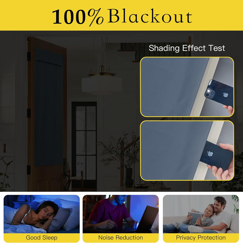  100% Blackout French Door Curtains, Privacy Curtains for Window, Room Darkening Thermal Insulated Door Window Shades for Bedroom, 1 Panel
