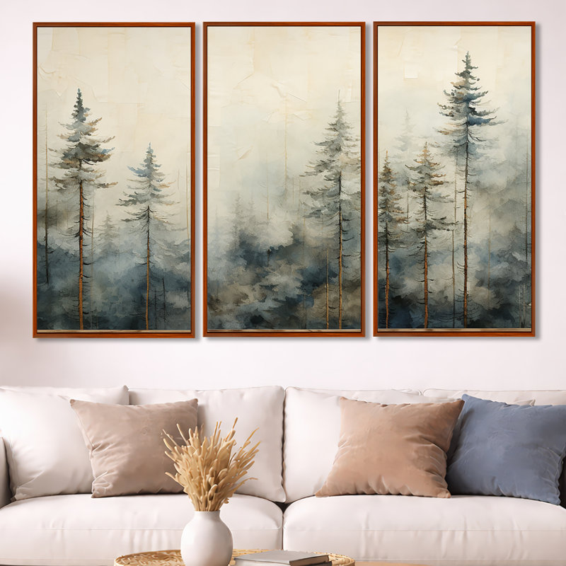 Forêt d'art de pin Minimalisme, H 40 po x l 60 po x P 1 po, Cadre flottant brun