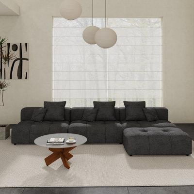 Kay Crumley 4-Piece Upholstered Modern Linen Fabric Sectional Sofa With Ottoman