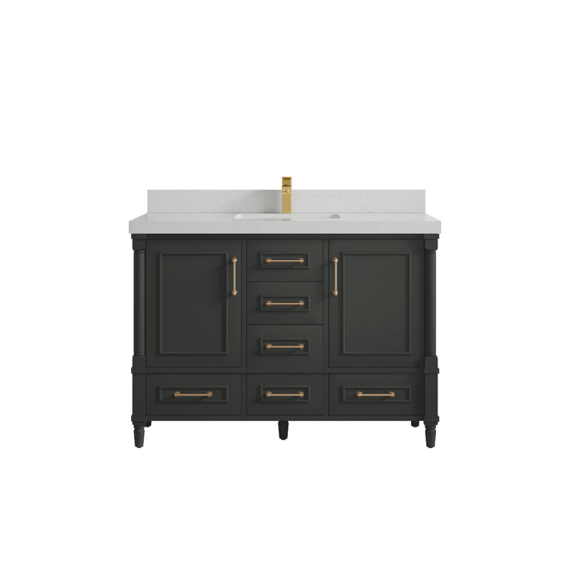 Ensemble de meuble-lavabo simple 48 po avec plateau en quartz Aberdeen, Quartz de Carrare