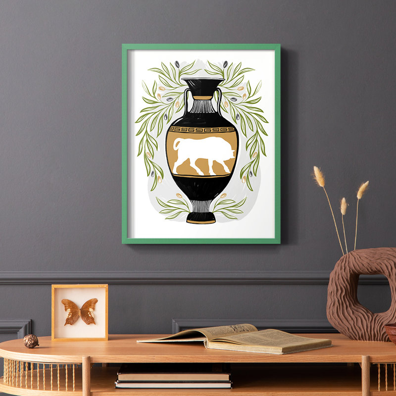 «Greek Vases IV», reproduction encadrée - bois massif, Vert, H 10 po x l 8 po