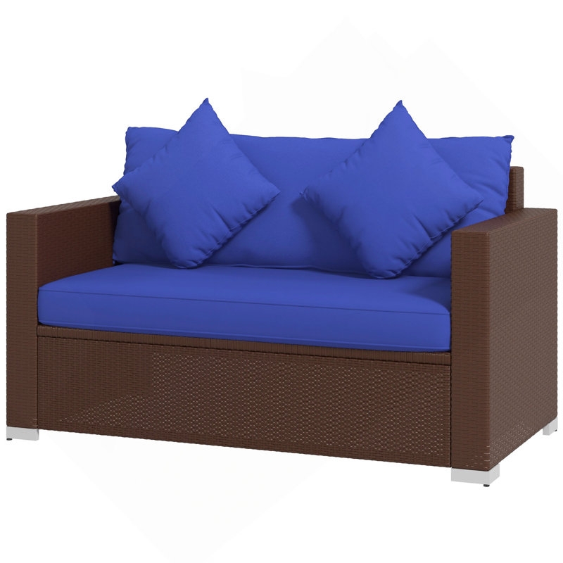 Outsunny Patio Wicker Loveseat With Cushions, 2-Seat Outdoor PE Rattan Couch Sofa With Throw Pillows, For Porch, Backyard, Garden, Poolside