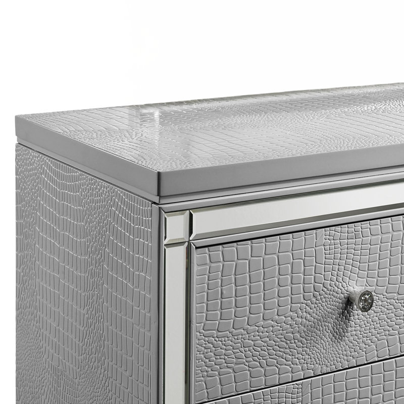 Commode double 9 tiroirs Sherley, Argent