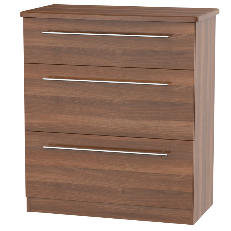 Fully Assembled Lyndale 3 Drawer Chest, Walnut