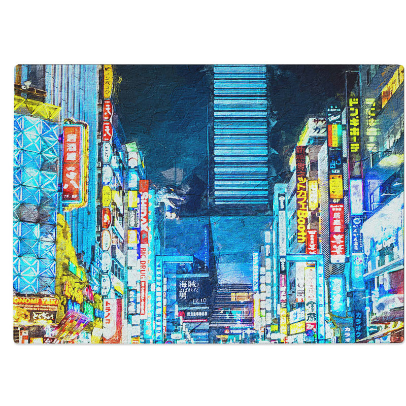 Tempered Glass Lights of Tokyo Chopping Board, 28.5 cm W x 20 cm L