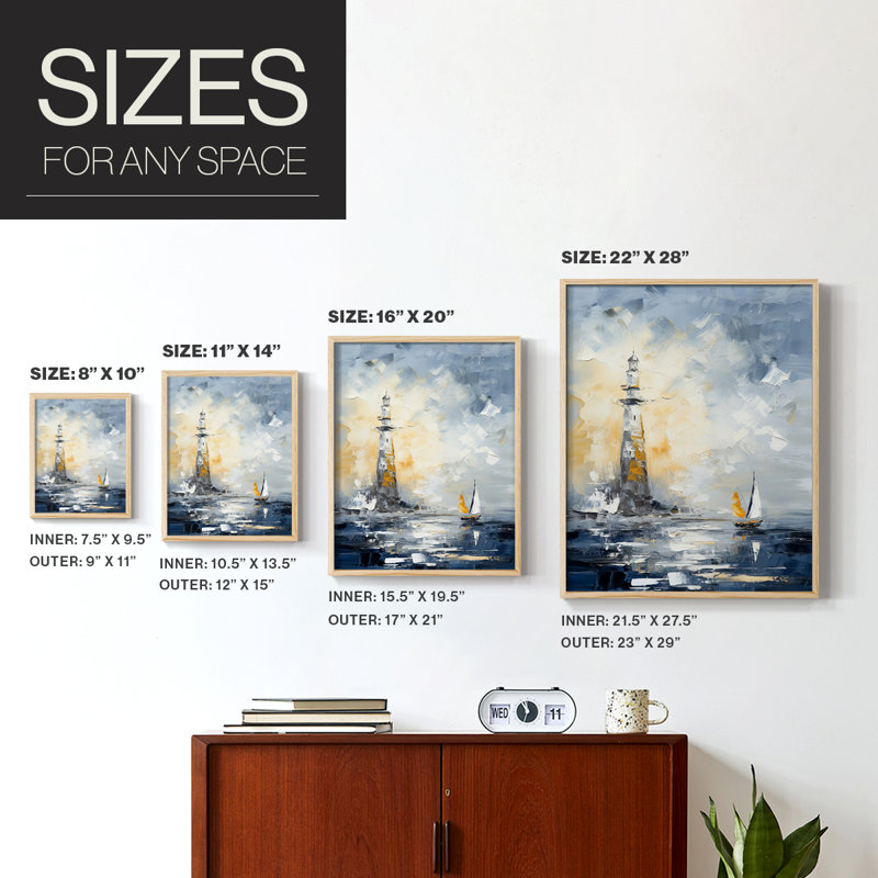 NAUTICAL Series DXIII Framed Print - Solid Wood, Natural, 11" H x 9" W