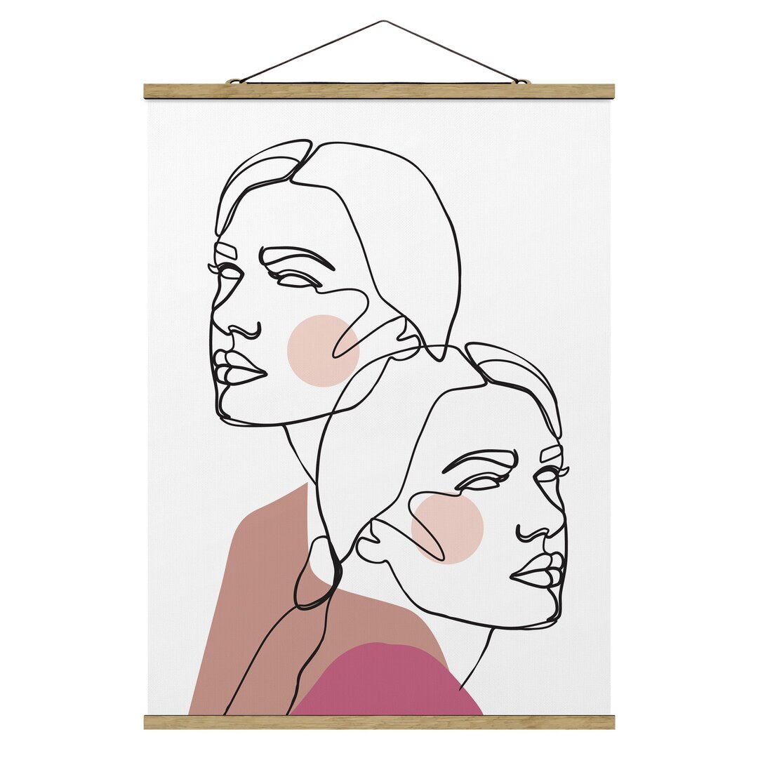 Stoffbild Line Art Women Portrait Cheeks Pink