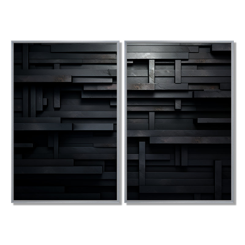«Black Brick Cube Dimensions V», art mural abstrait géométrique, ensemble de 2 impressions sur toile, H 36 po x l 48 po