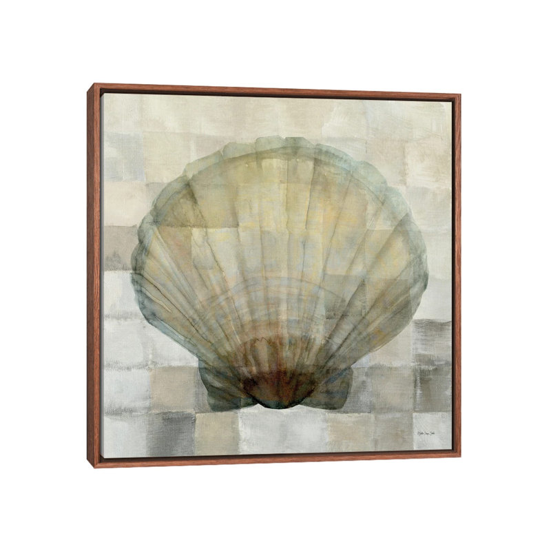 Scallop Shell by Stellar Design Studio - Painting on Canvas, Brown Floater Frame, 45.72 cm H x 45.72 cm W