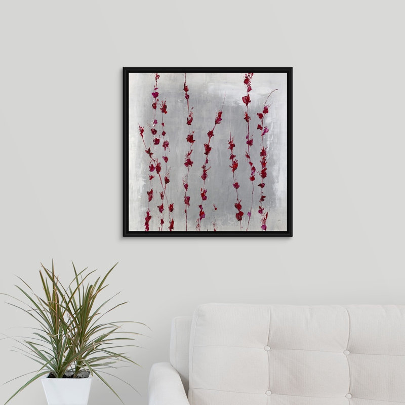 « grenades fleur », peinture sur toile, H 21,7 po x l 21,7 po x p 1,75 po, Cadre flottant noir