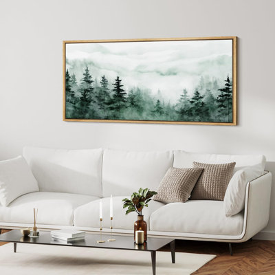 Paysage de forêt boisée, forêt brumeuse, aquarelle, paysage naturel