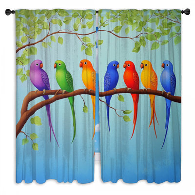 Parrots Window Curtains  Animals Sheer & Room Darkening - 2 Panels