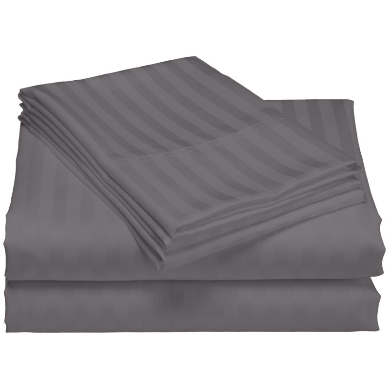 Egyptian Cotton Striped Sheet Set, Queen Sheet Set + Fitted Sheet + 2 Pillowcases, Gray