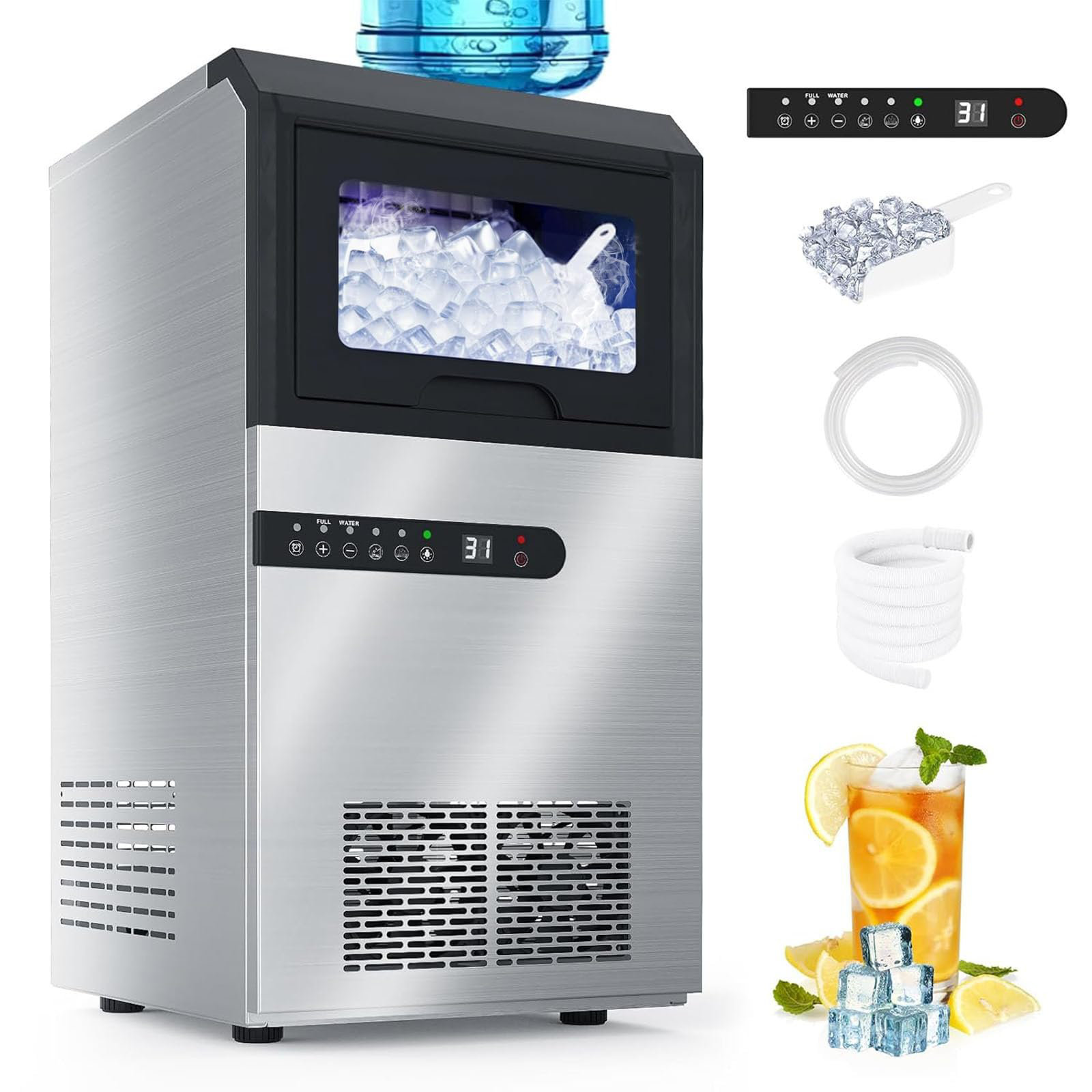 Advwin 100lbs/24h Stainless Steel Under Counter Built-in Freestanding Ice Maker Machine With 33lbs Storage Bin | Fridge.com