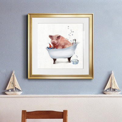 «Farm Tub Pig» - peinture encadrée