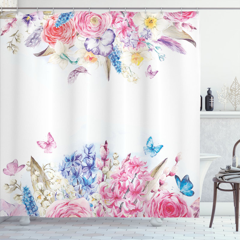 Ensemble de rideau de douche shabby flore et crochets, H 75 po x l 69 po