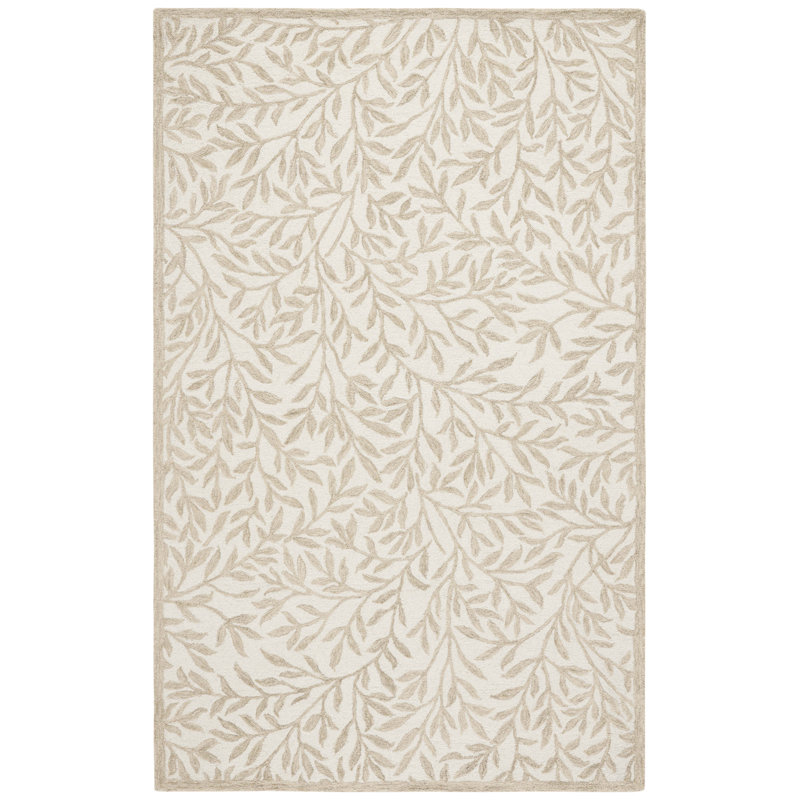 Martha Stewart Hand Tufted Wool/Cotton Floral Rug in Ivory/Beige, Rectangle 5" x 8"