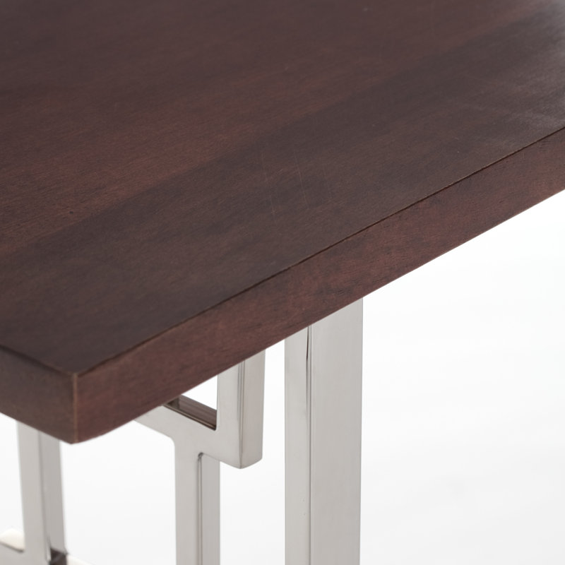Lennox Dark Walnut Brown Wood and Silver Metal Bench
