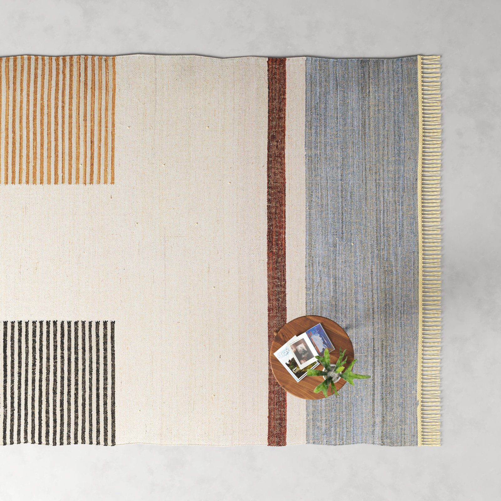 Avenue Cream Black Hand-Woven Cotton Rug, Rectangle 8'10" x 12'