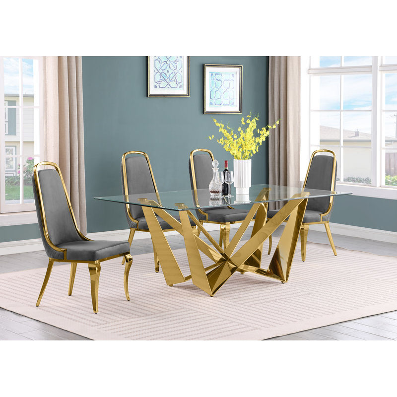 Ensemble de salle à manger rectangulaire L 78 po x l 42 po Keori, Crème / argenté, 5, Argent