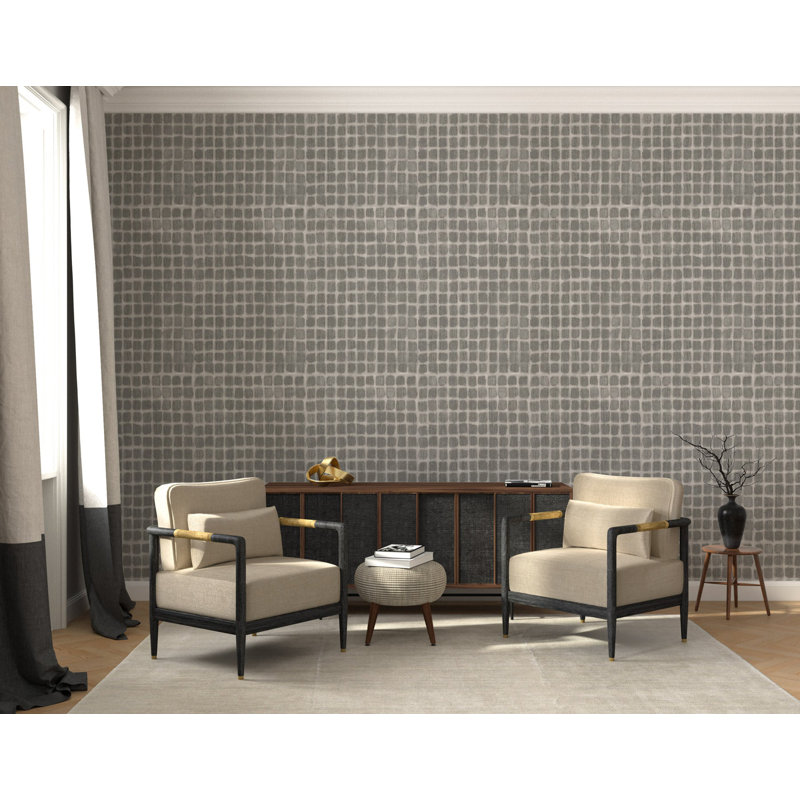 Weathered Mosaic - Wallpaper by Norman Wyatt Home, Graphite, Faux Grasscloth, Non-Pasted