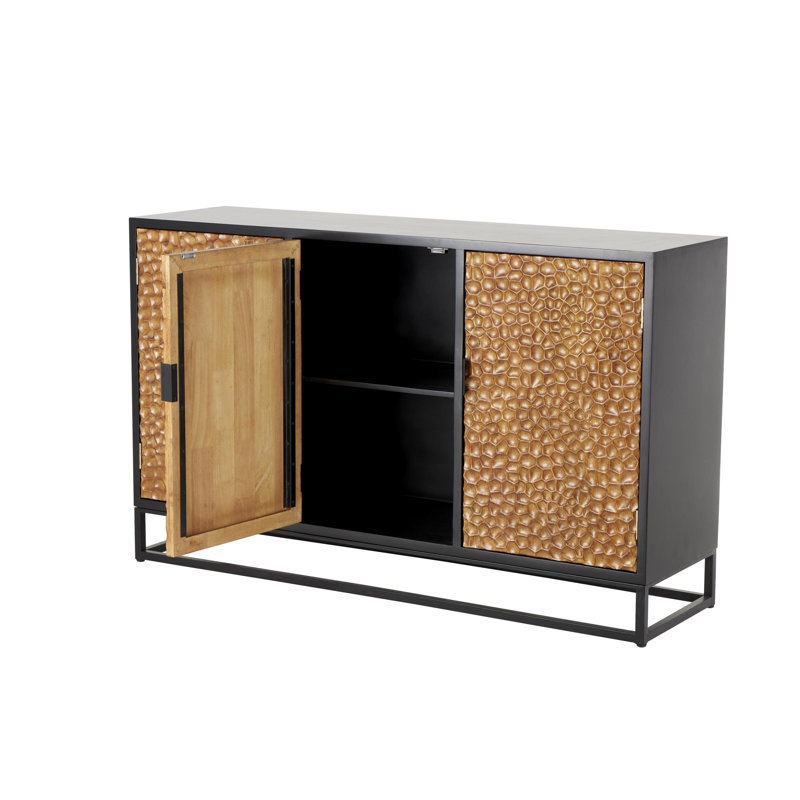 Buffet brun 3 portes en bois sculpté à la main Rigolf