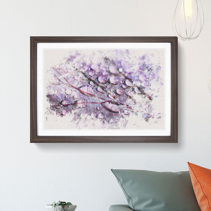Dewdrops Upon A Lilac Leaf - Framed Print, 36cm H x 48cm W x 2cm D, Walnut Framed