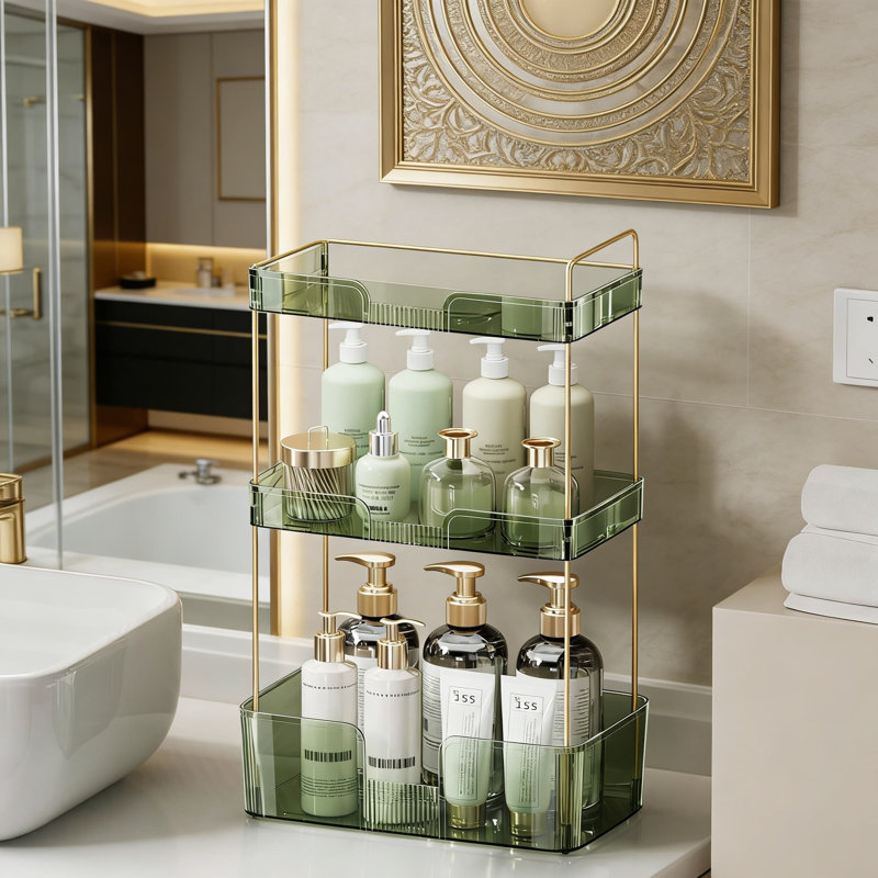 Organisateur de salle de bain pour salle de bain avec grande capacité, organisateur de maquillage pour meuble-lavabo à 3 niveaux avec support pour soins de la peau, soins des cheveux et parfum, support de rangement facile à installer
