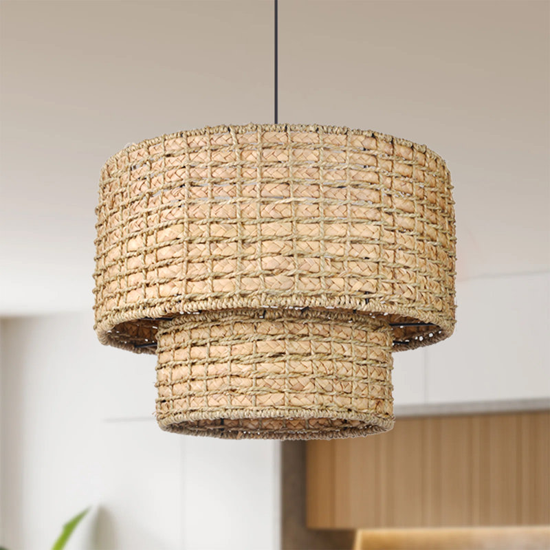 Luminaire suspendu en rotin 1 lumière Armenakis, H 12,59 po x l 15,74 po x P 15,74 po