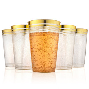 14 tasses de fête en plastique jetables à paillettes dorées 14 oz - Paquet de 100 tasses robustes sans BPA pour les mariages, les fêtes et les événements (Ensemble de 100)