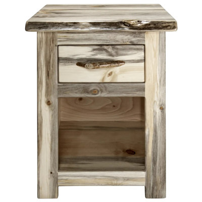 Big Sky Collection Live Edge, One Drawer Nightstand w/ Natural Clear Lacquer Finish - 25 Inch Height
