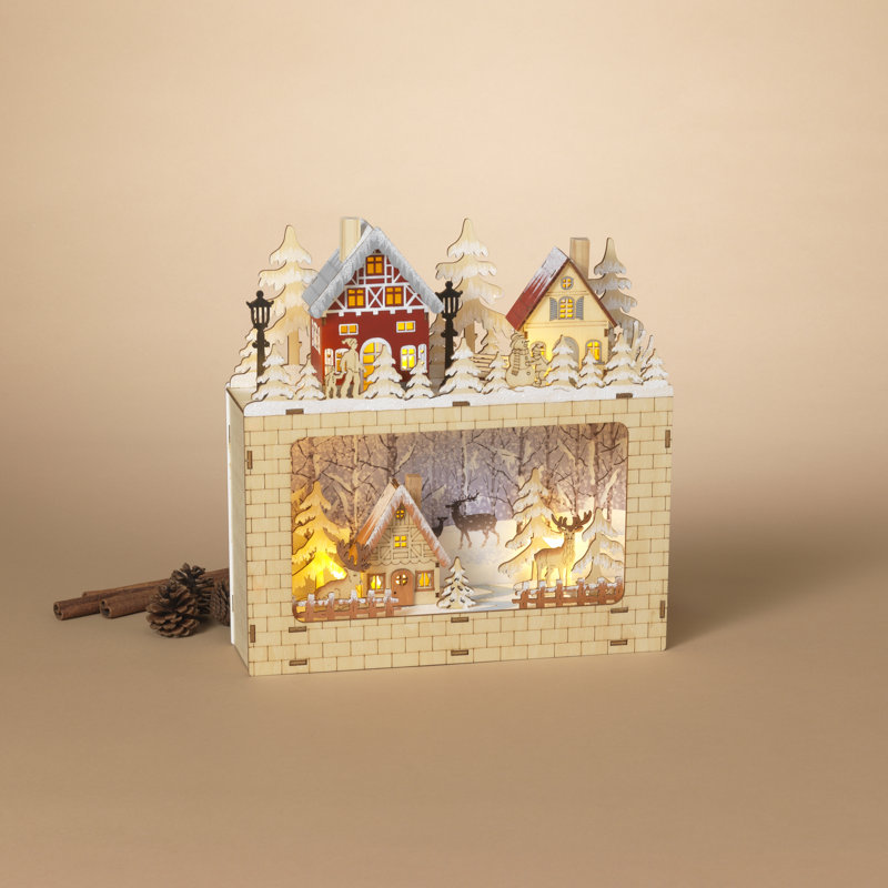 Scène de village de vacances romantique en bois 11,8 po H