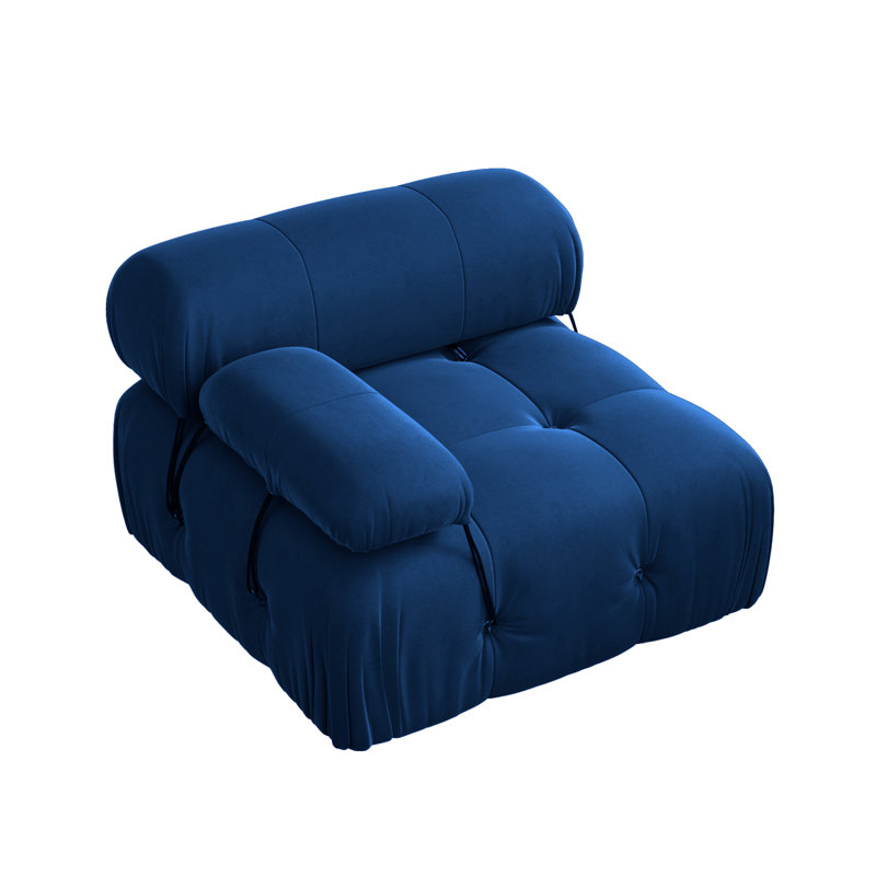 Chaise rembourrée en tissu de velours simple à un bras, Bleu
