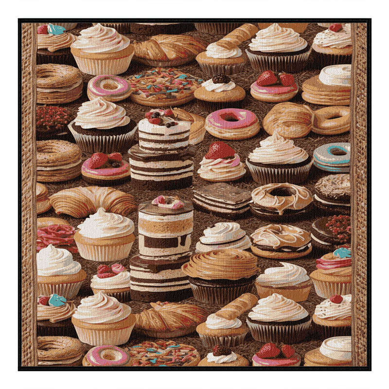 Washable Cakes and Pastries Desserts Area Rug, Square 4'