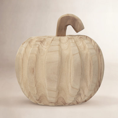 Hand-Carved Wood Pumpkin Holiday Accent