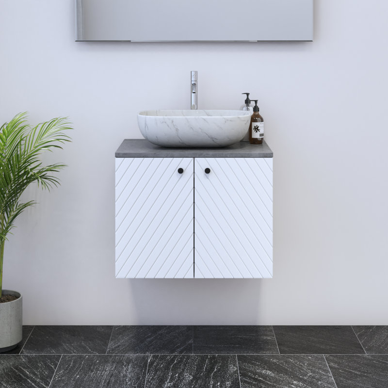 Karaya 23.6'' Single Bathroom Vanity with Top, White, Concrete