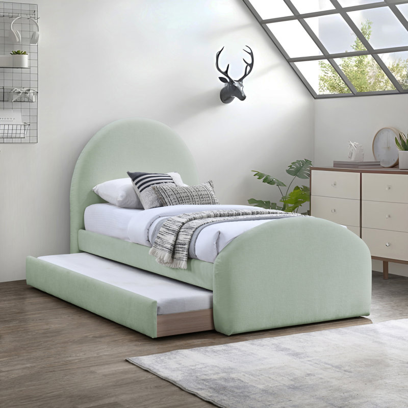 Chiu Chenille Fabric Upholstered Trundle Bed, Mint Chenille Fabric